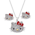 Hello Kitty Classic Crystal Earrings & Pendant W/ Enamel Bow